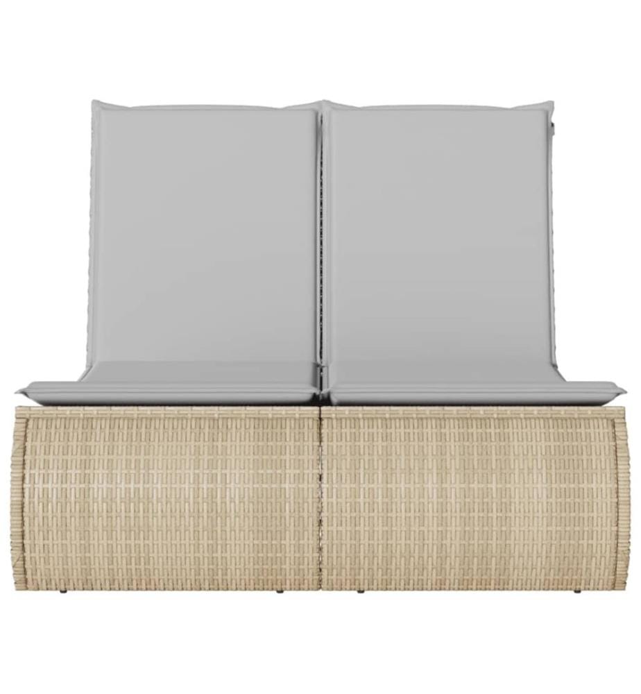 vidaXL Doppel-Sonnenliege mit Auflagen Beige Poly Rattan