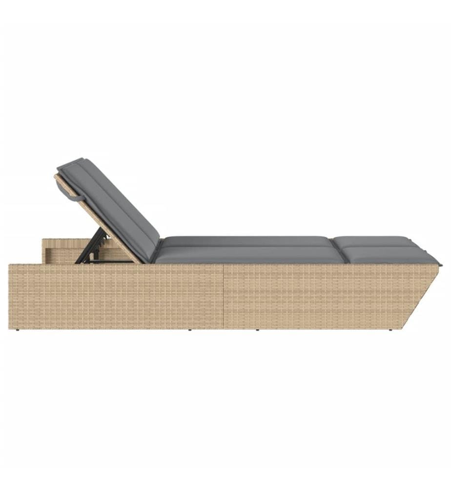 vidaXL Doppel-Sonnenliege mit Auflagen Beige Poly Rattan