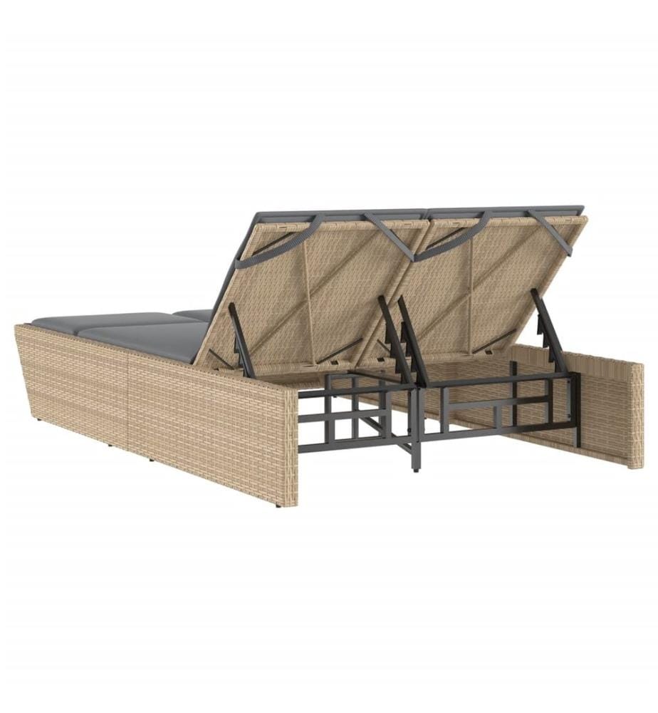 vidaXL Doppel-Sonnenliege mit Auflagen Beige Poly Rattan