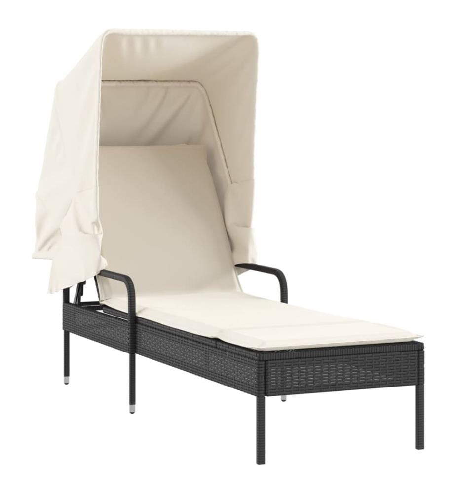 vidaXL Sonnenliege mit Dach Schwarz Poly Rattan