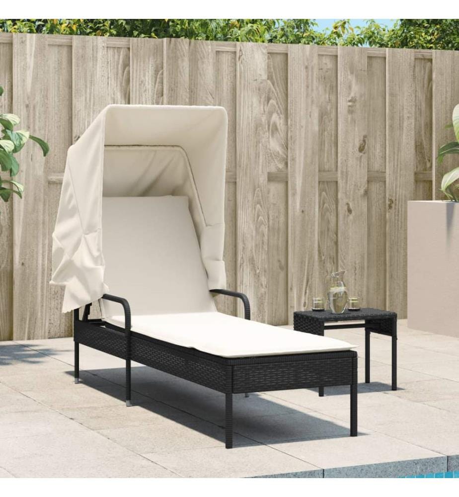 vidaXL Sonnenliege mit Dach Schwarz Poly Rattan