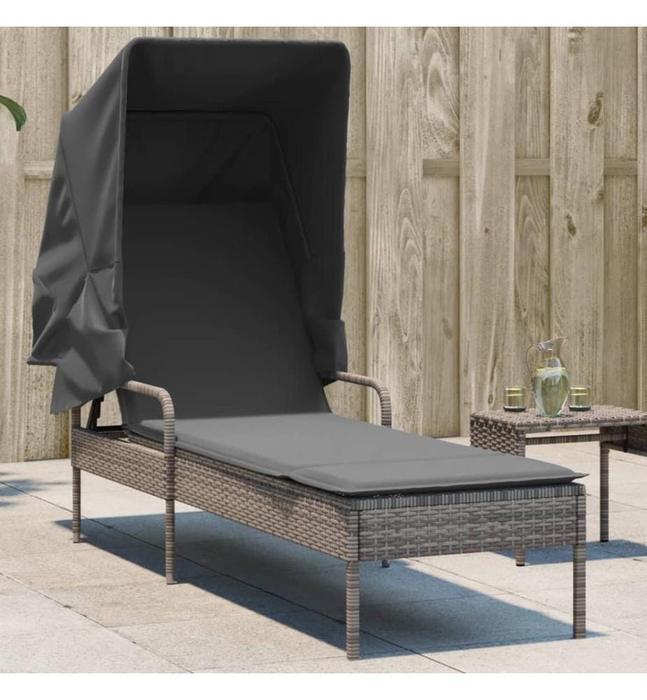 vidaXL Sonnenliege mit Dach Grau Poly Rattan
