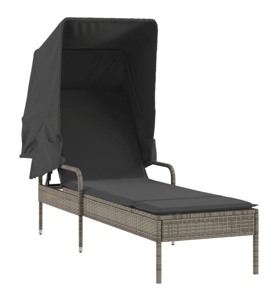 vidaXL Sonnenliege mit Dach Grau Poly Rattan