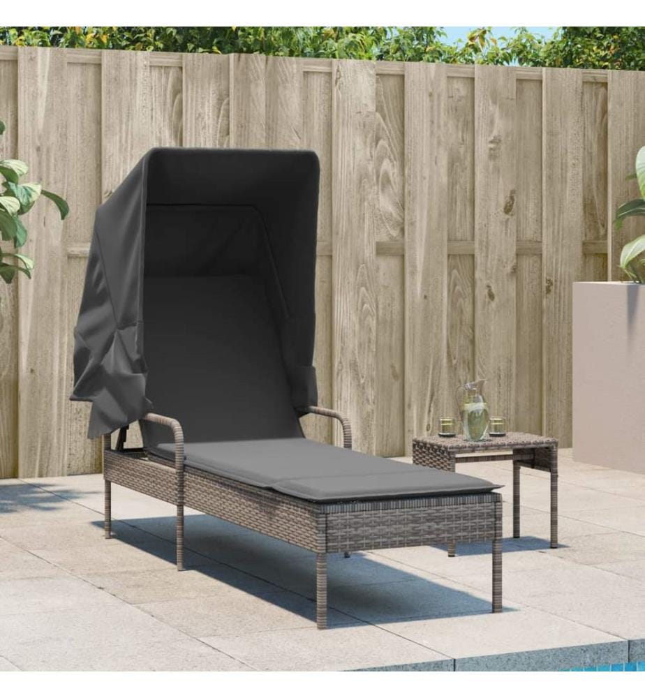vidaXL Sonnenliege mit Dach Grau Poly Rattan