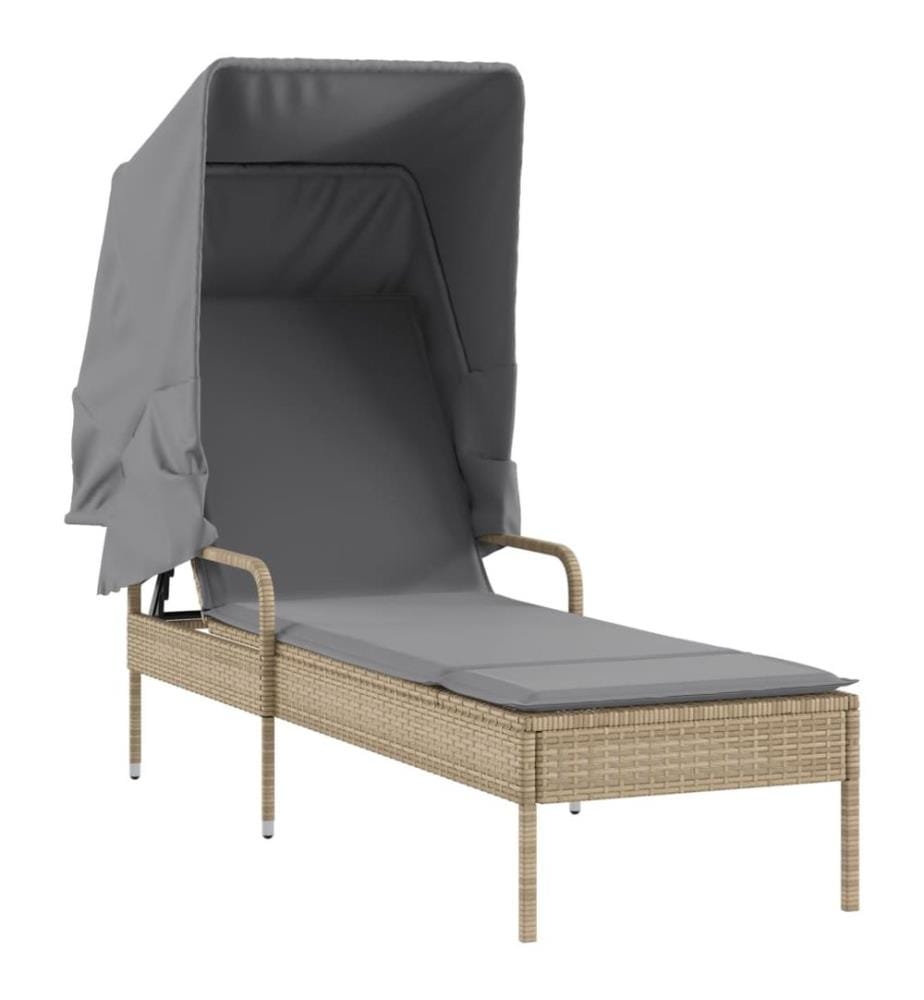 vidaXL Sonnenliege mit Dach Beige Poly Rattan
