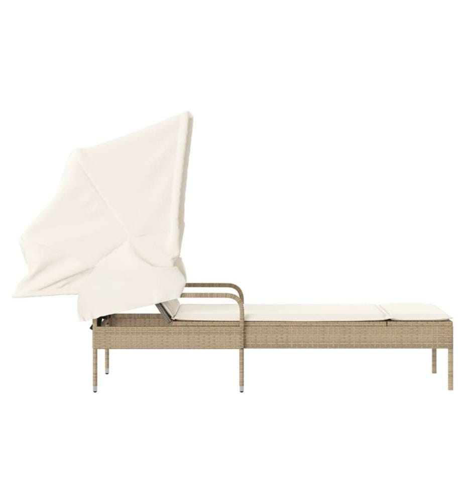 vidaXL Sonnenliege mit Dach Beige Poly Rattan