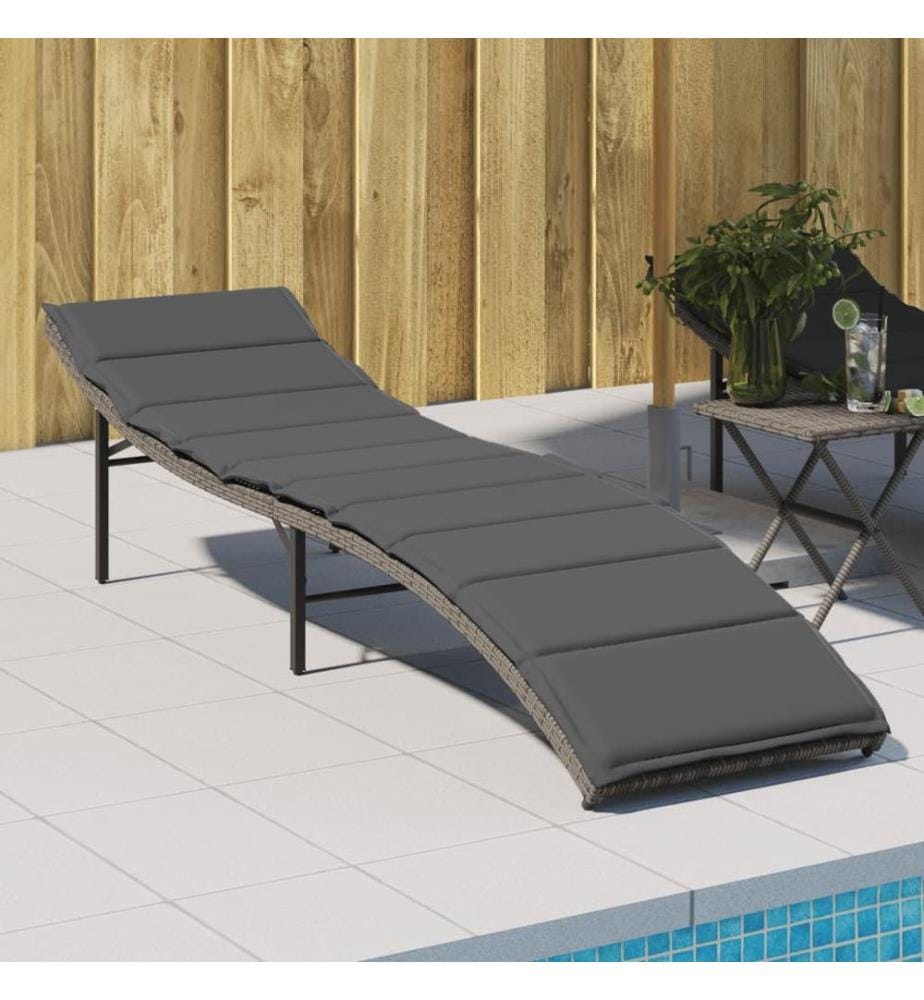 vidaXL Sonnenliege mit Kissen Grau 55x199x50 cm Poly Rattan