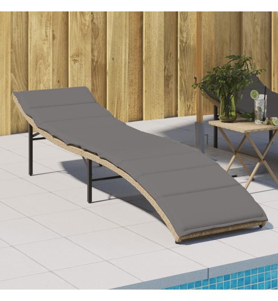 vidaXL Sonnenliege mit Kissen Beige 55x199x50 cm Poly Rattan