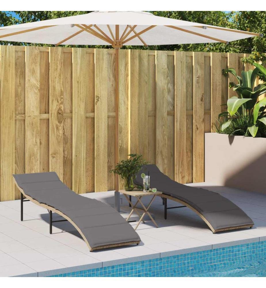 vidaXL Sonnenliege mit Kissen Beige 55x199x50 cm Poly Rattan