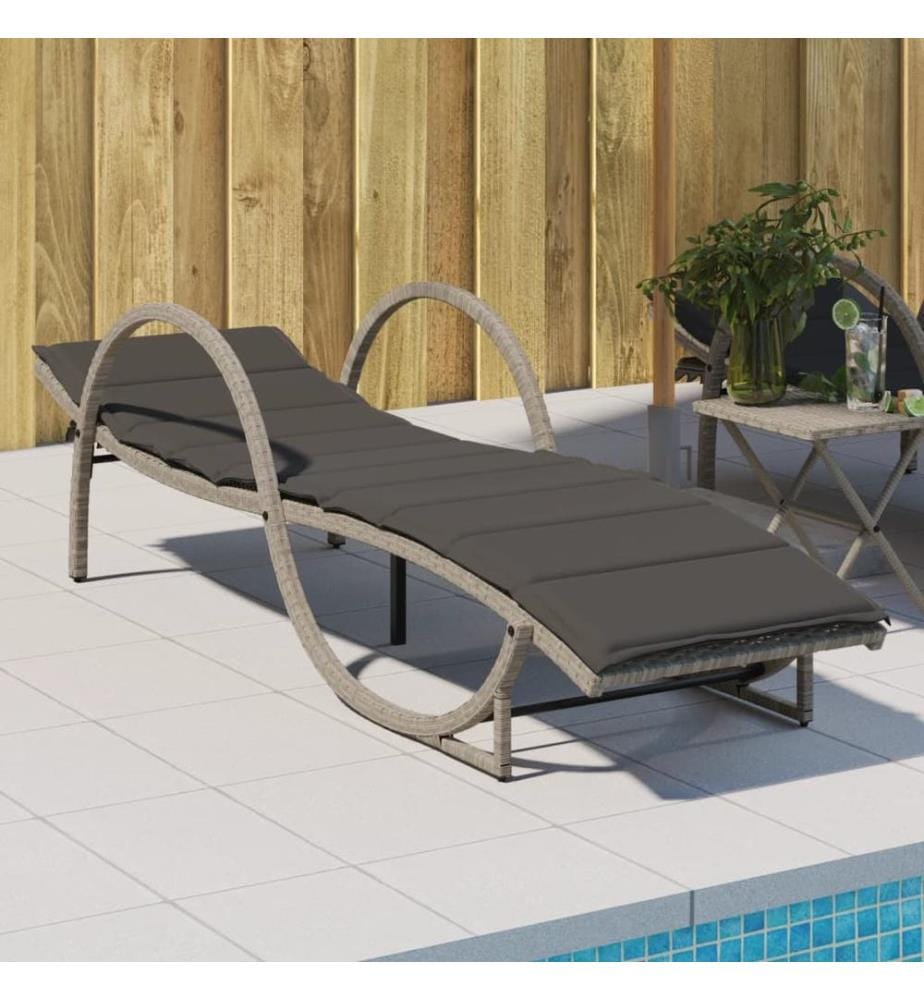 vidaXL Sonnenliege mit Auflage Hellgrau 60x199x42 cm Poly Rattan