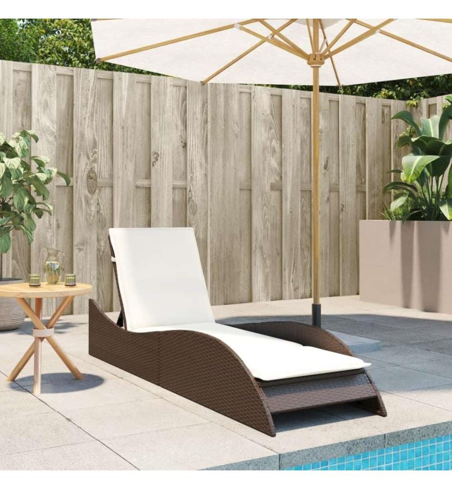 vidaXL Sonnenliege mit Auflage Braun 60x205x73 cm Poly Rattan