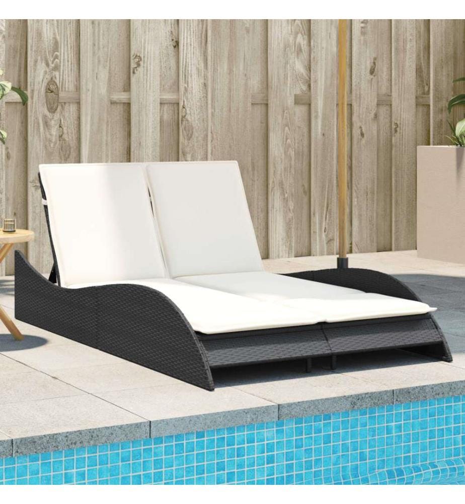 vidaXL Sonnenliege mit Auflagen Schwarz 114x205x73 cm Poly Rattan