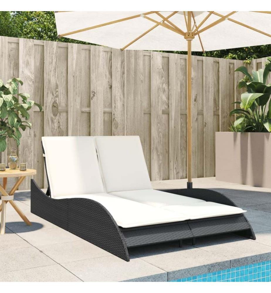 vidaXL Sonnenliege mit Auflagen Schwarz 114x205x73 cm Poly Rattan
