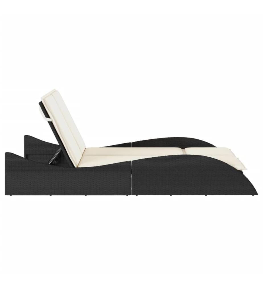 vidaXL Sonnenliege mit Auflagen Schwarz 114x205x73 cm Poly Rattan