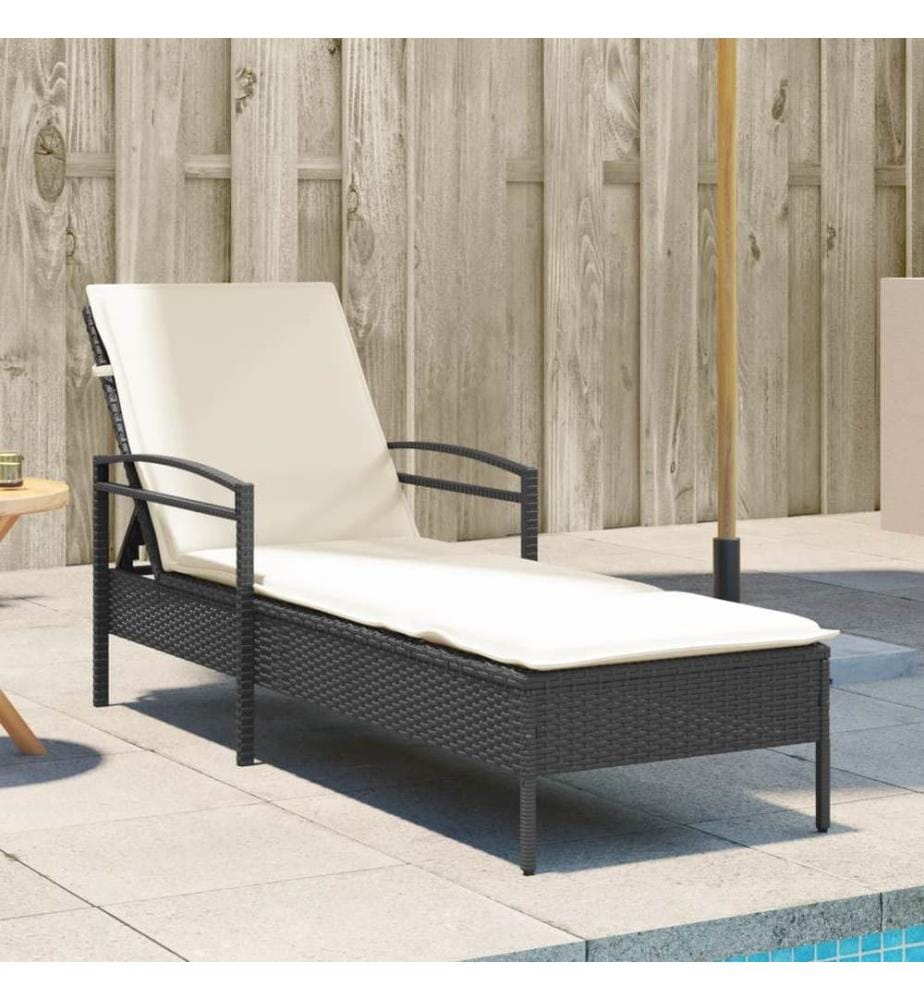 vidaXL Sonnenliege mit Auflage Schwarz 63x200x81 cm Poly Rattan
