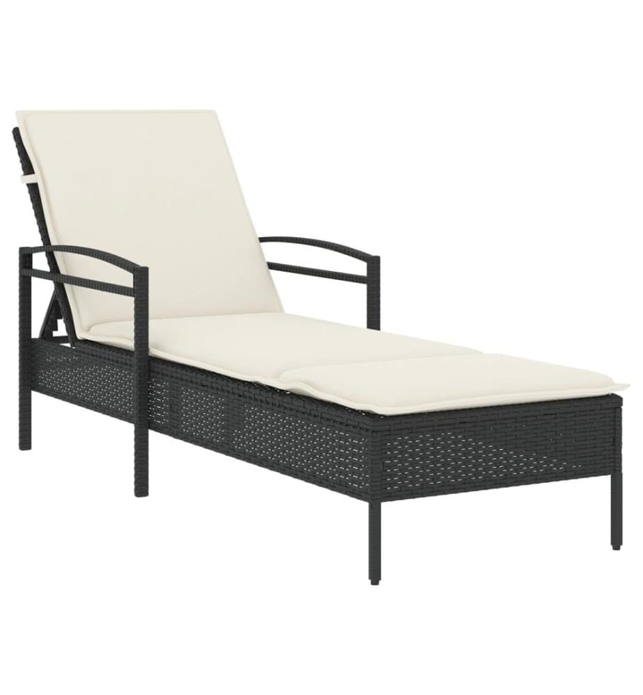 vidaXL Sonnenliege mit Auflage Schwarz 63x200x81 cm Poly Rattan