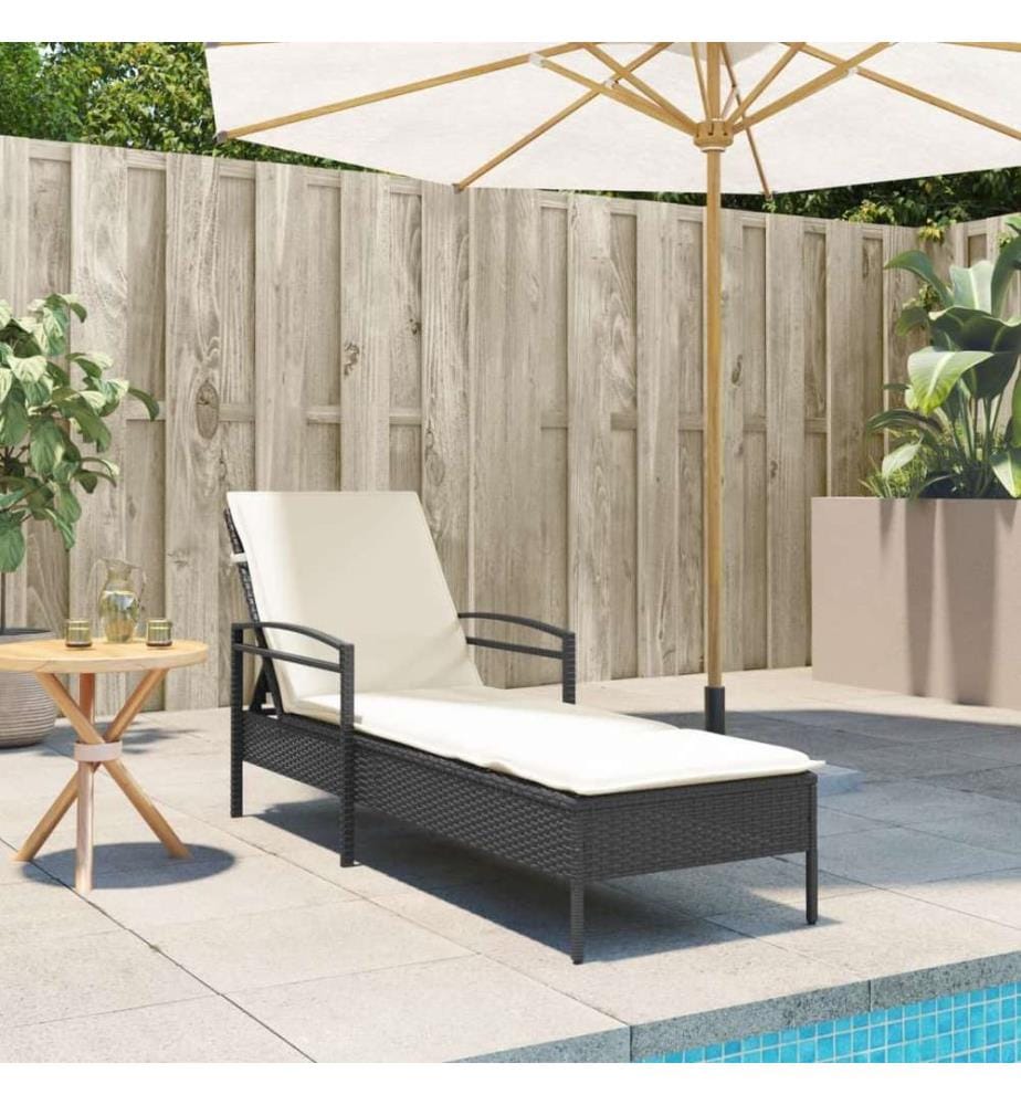 vidaXL Sonnenliege mit Auflage Schwarz 63x200x81 cm Poly Rattan
