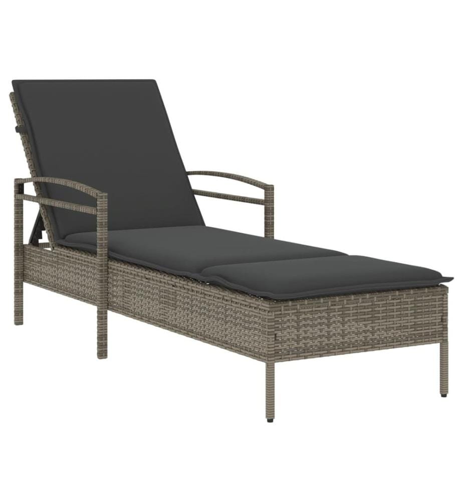 vidaXL Sonnenliege mit Auflage Grau 63x200x81 cm Poly Rattan