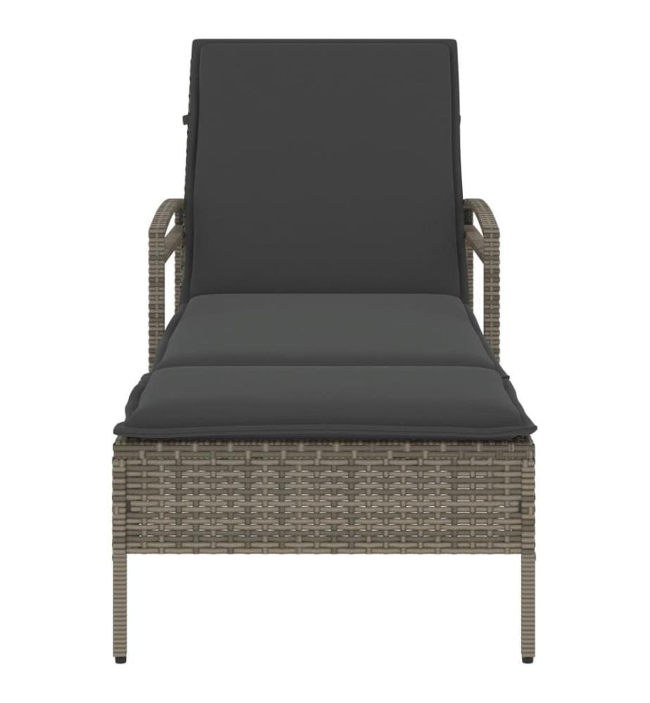 vidaXL Sonnenliege mit Auflage Grau 63x200x81 cm Poly Rattan