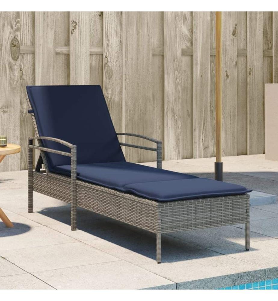 vidaXL | Sonnenliege | mit Kissen Grau 63 x 200 x 81 cm Poly-Rattan