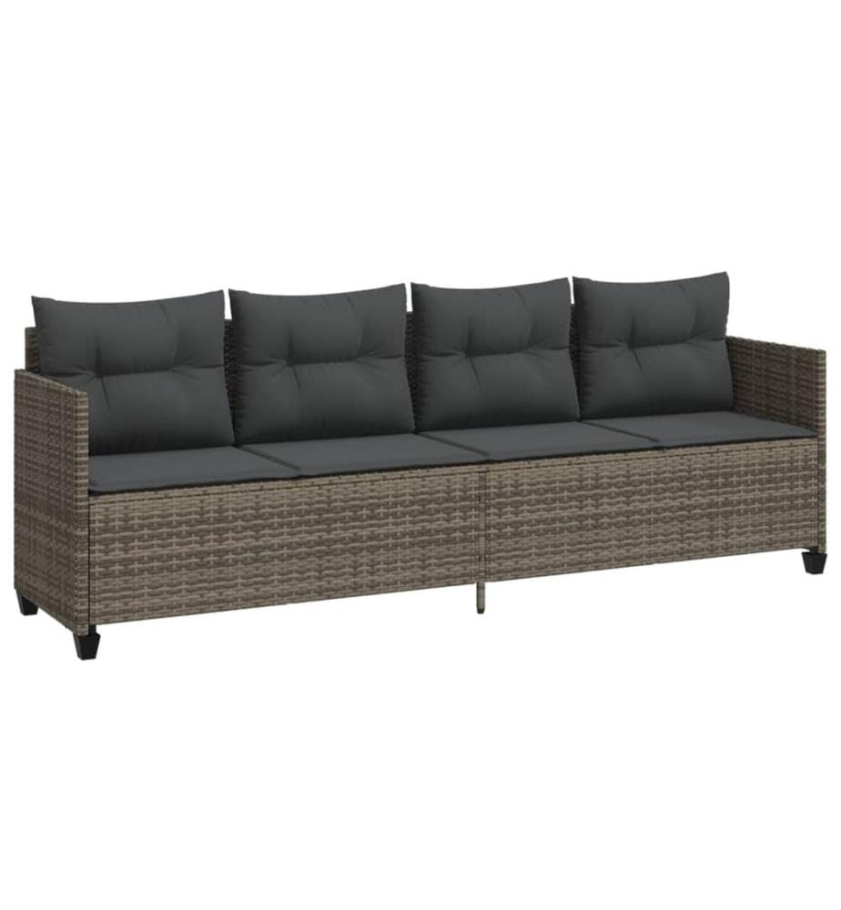 vidaXL Sonnenliege mit Kissen Grau Poly Rattan