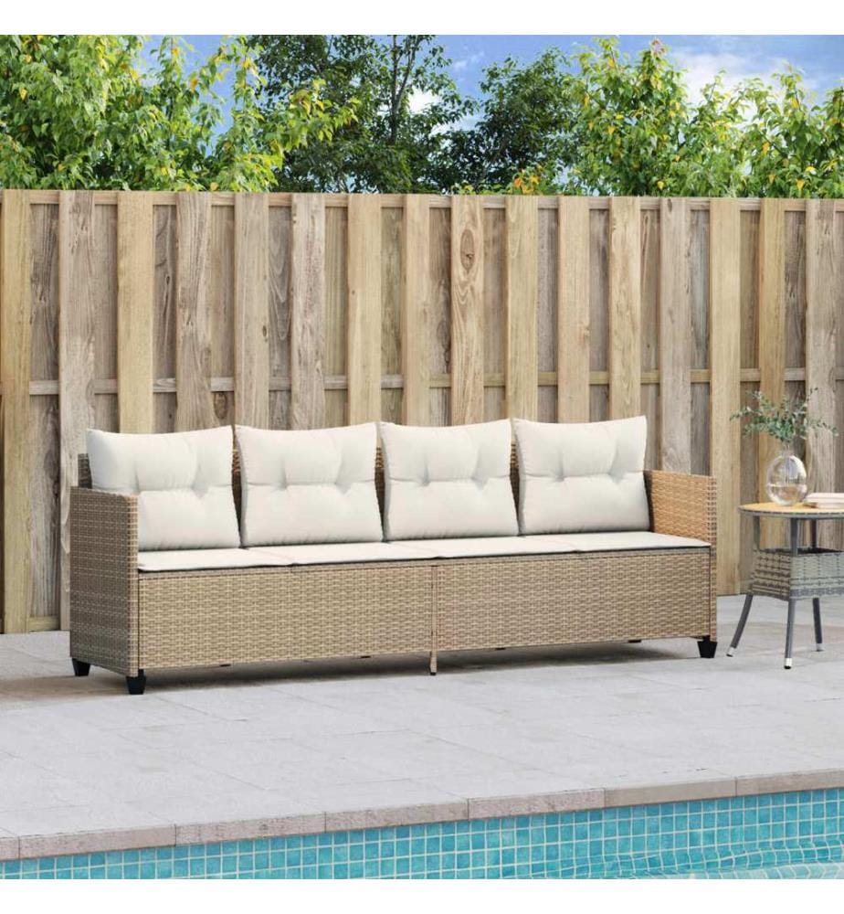 vidaXL Sonnenliege mit Kissen Beige Poly Rattan