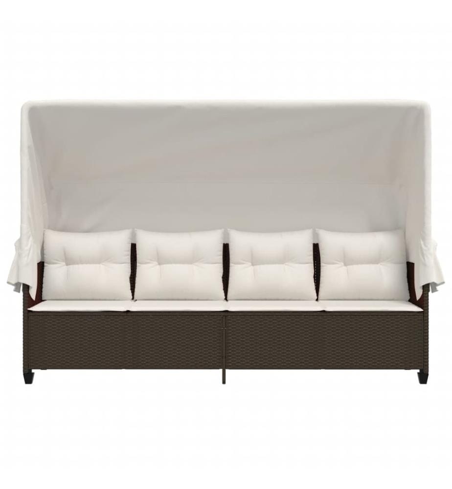 vidaXL Sonnenliege mit Dach und Kissen Braun Poly Rattan