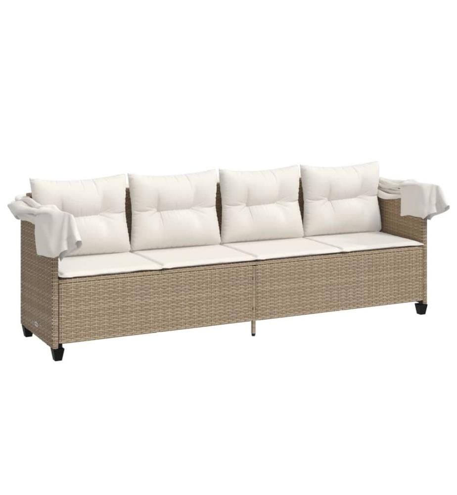 vidaXL Sonnenliege mit Dach und Kissen Beige Poly Rattan