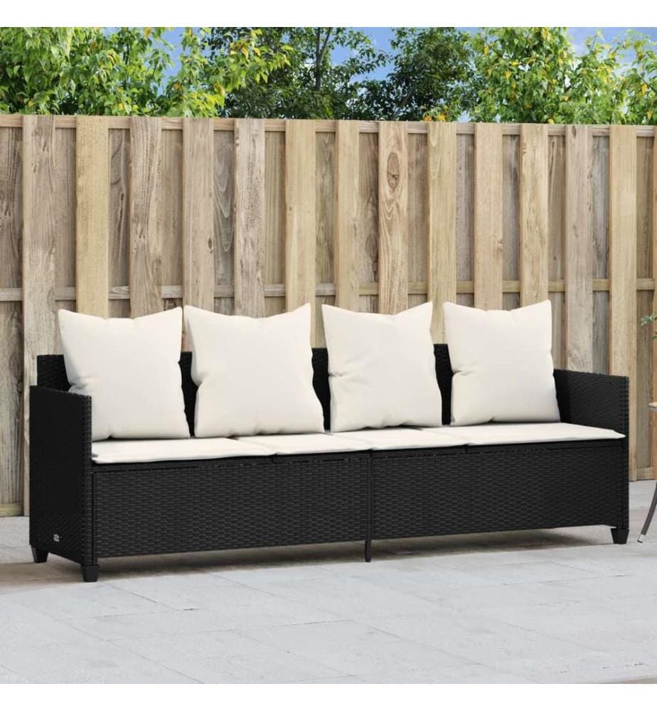 vidaXL Sonnenliege mit Kissen Schwarz Poly Rattan