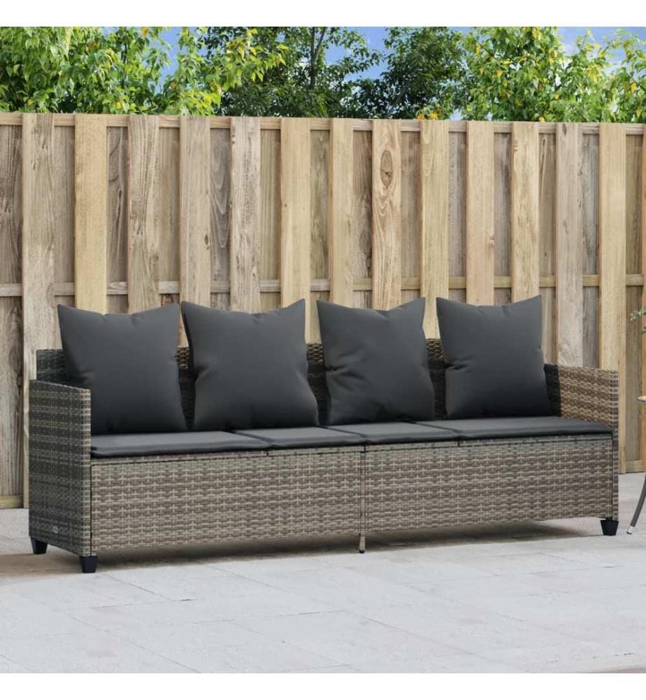 vidaXL Sonnenliege mit Kissen Grau Poly Rattan