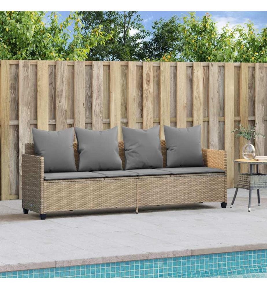 vidaXL Sonnenliege mit Kissen Beige Poly Rattan