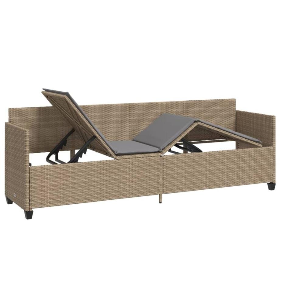 vidaXL Sonnenliege mit Kissen Beige Poly Rattan