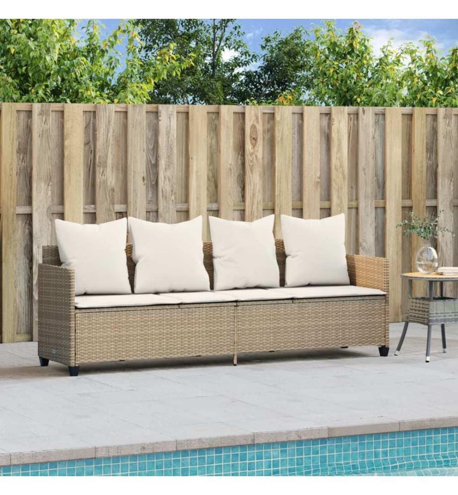 vidaXL Sonnenliege mit Kissen Beige Poly Rattan