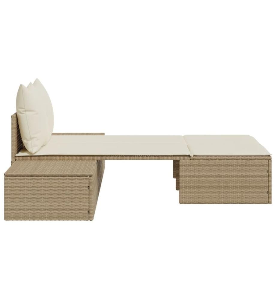 vidaXL Doppel-Sonnenliege mit Auflagen Beige Poly Rattan