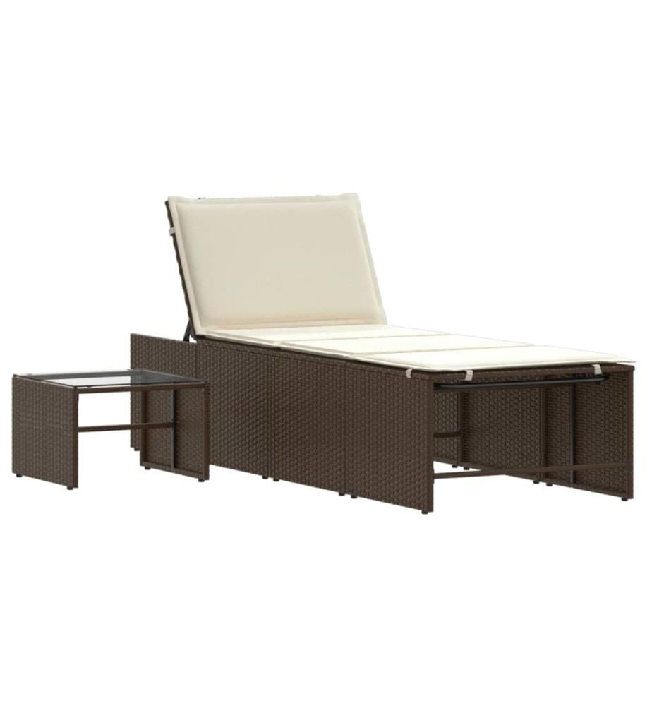 vidaXL Sonnenliegen 2 Stk. mit Tisch Braun Poly Rattan