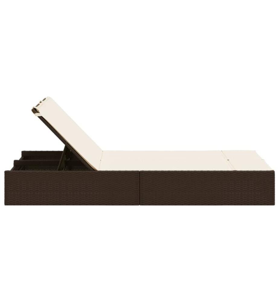vidaXL Doppel-Sonnenliege mit Auflagen Braun Poly Rattan