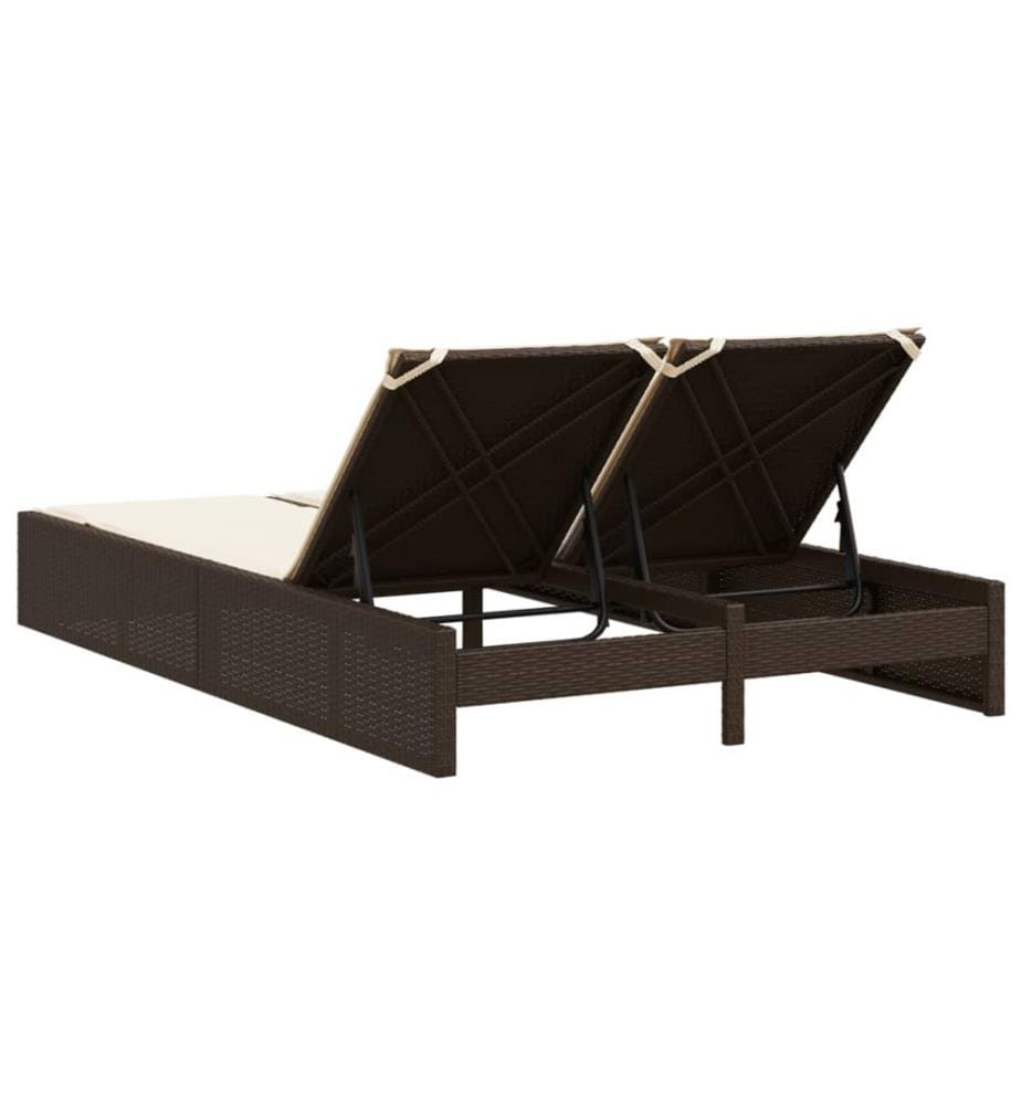 vidaXL Doppel-Sonnenliege mit Auflagen Braun Poly Rattan