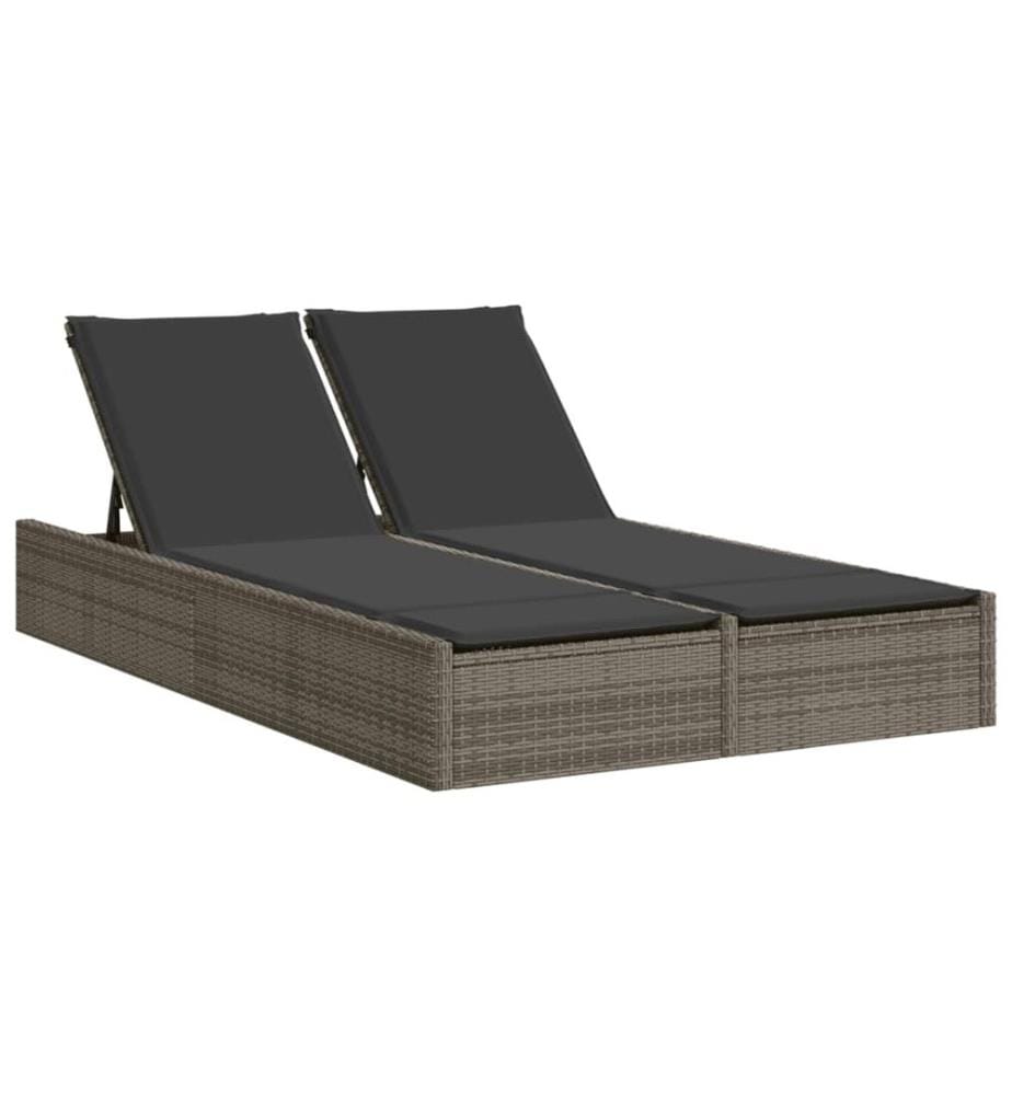 vidaXL Doppel-Sonnenliege mit Kissen Grau Poly Rattan