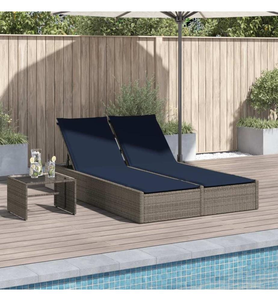 vidaXL Doppelte Sonnenliege mit Kissen Grau Poly Rattan