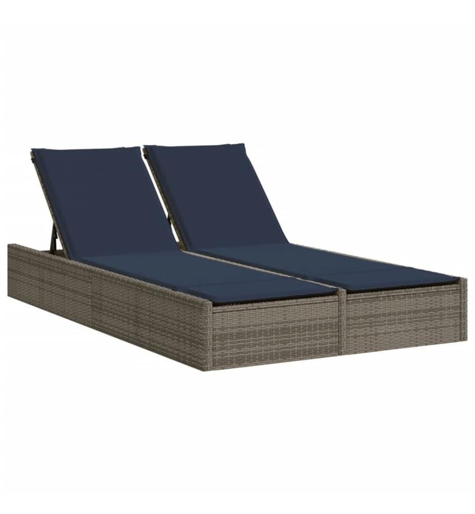 vidaXL Doppelte Sonnenliege mit Kissen Grau Poly Rattan