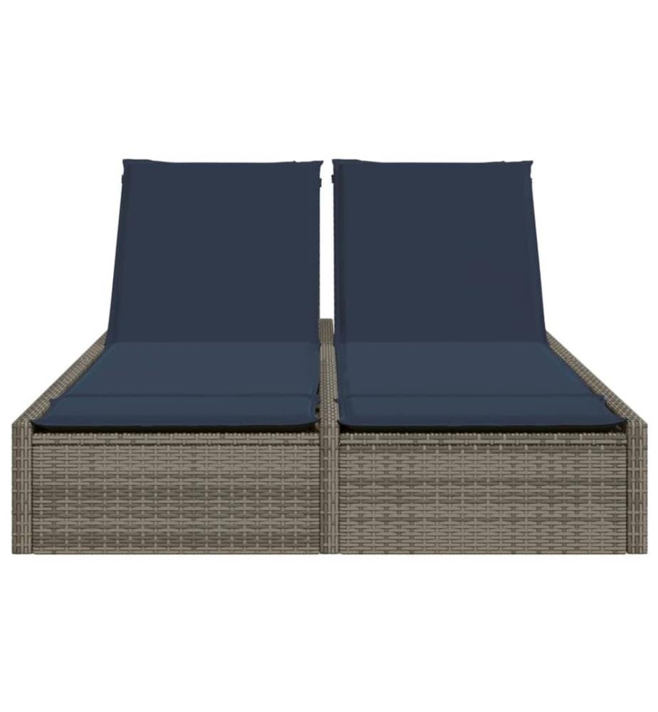 vidaXL Doppelte Sonnenliege mit Kissen Grau Poly Rattan