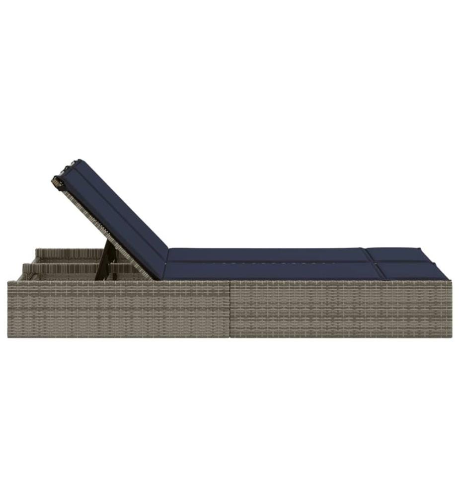 vidaXL Doppelte Sonnenliege mit Kissen Grau Poly Rattan