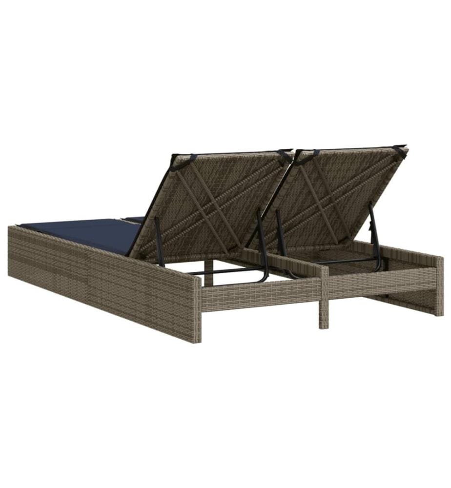 vidaXL Doppelte Sonnenliege mit Kissen Grau Poly Rattan