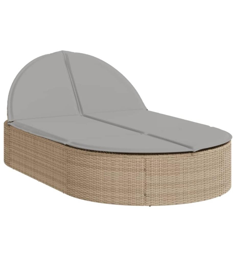 vidaXL Doppel-Sonnenliege mit Auflagen Beige Poly Rattan