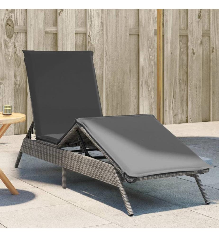 vidaXL Sonnenliege mit Auflage Grau Poly Rattan