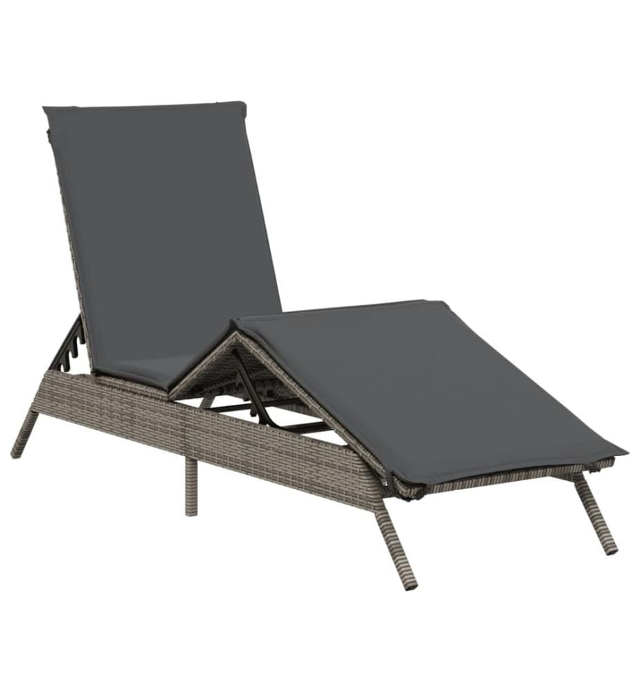vidaXL Sonnenliege mit Auflage Grau Poly Rattan