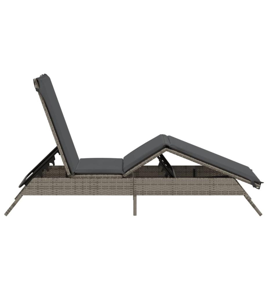 vidaXL Sonnenliege mit Auflage Grau Poly Rattan