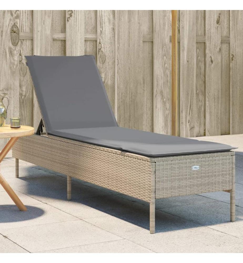 vidaXL Sonnenliege mit Auflage Beige Poly Rattan