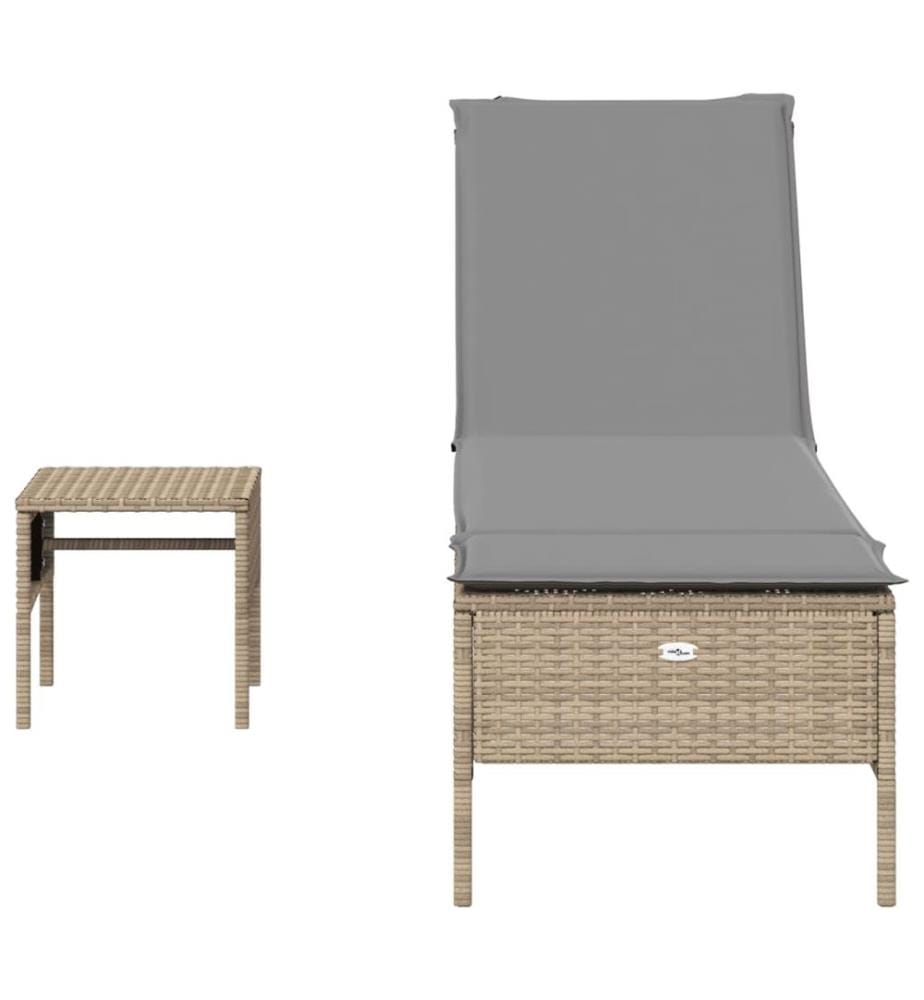 vidaXL Sonnenliege mit Tisch und Auflage Beige Poly Rattan