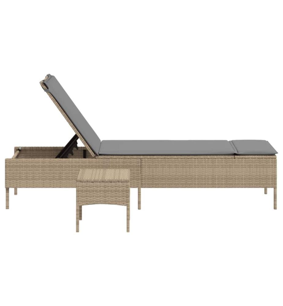 vidaXL Sonnenliege mit Tisch und Auflage Beige Poly Rattan